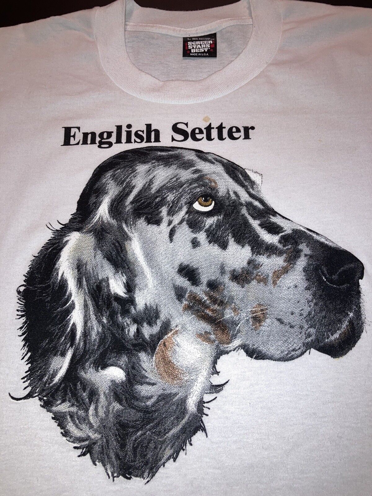 Vintage:  NOS English Setter Large  White  T-Shirt Single Stitch. USA. Teletrend