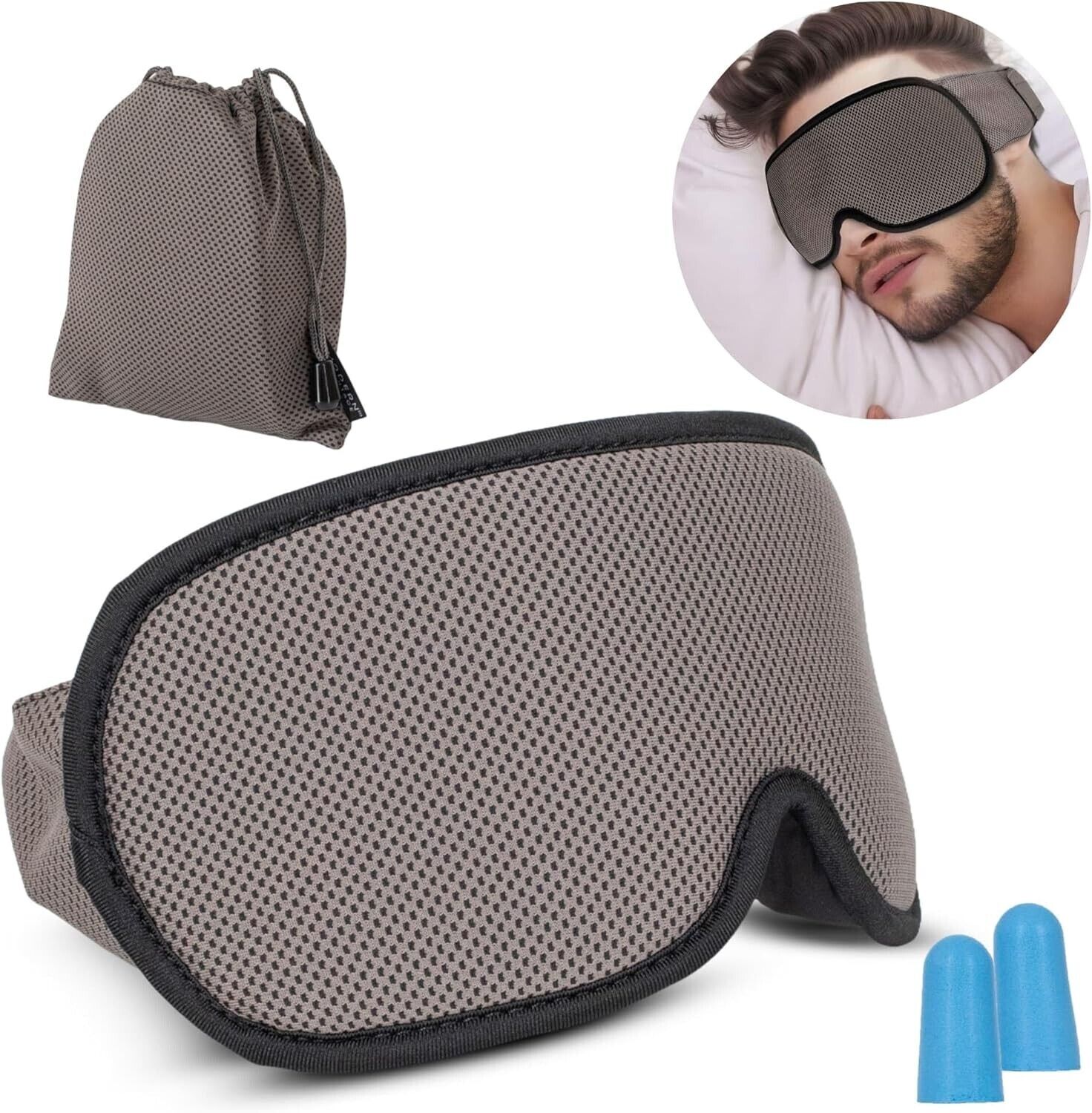 3D Sleeping Eye Mask with Earplugs, 100% Light Blocking Sleep Mask for Men Women