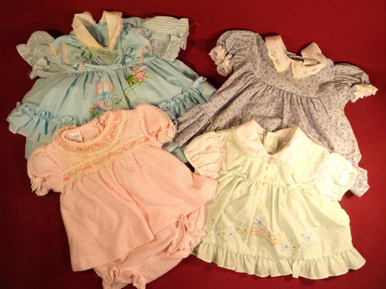 4 FANCY VINTAGE BABY DRESSES SIZE 6-9 MONTHS NICE FOR DOLLS