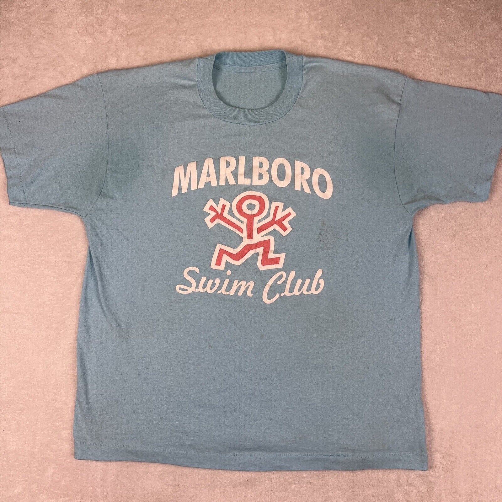 VINTAGE 70s Swim Club Marlboro Shirt L Men Cigarette Smoke Single Stitch RARE