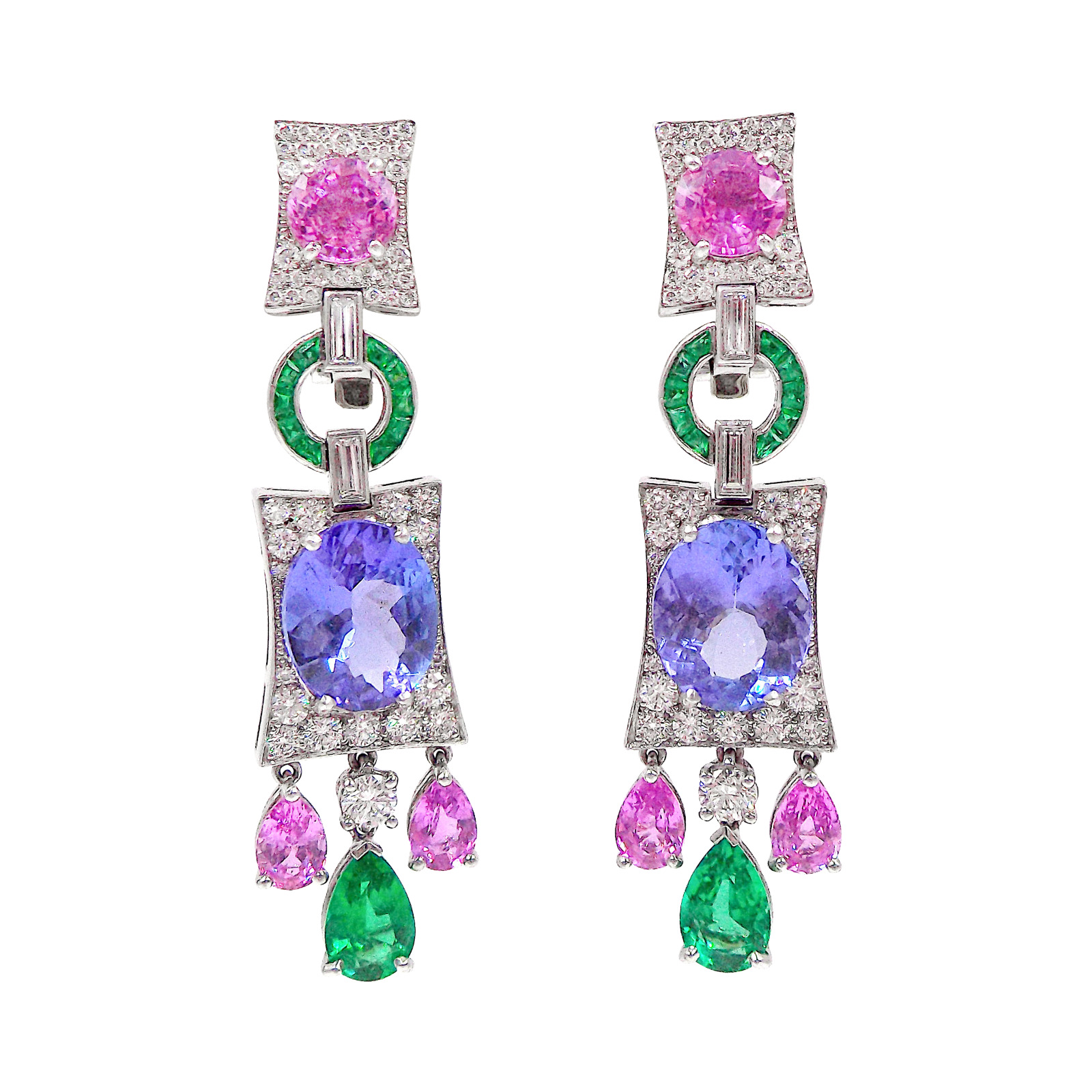 Pretty Antique Design Multi Color Lab-Created Gemstones 935 Silver Drop Earrings
