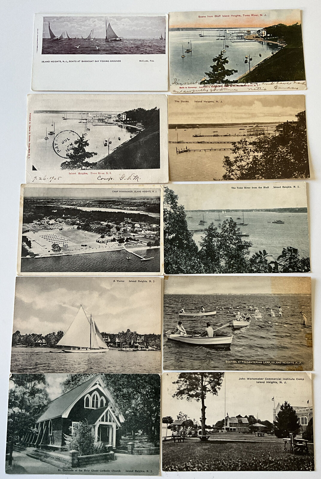 10 Vintage Postcard NJ Island Heights John Wanamaker Camp,rare Capt Smith Stamp