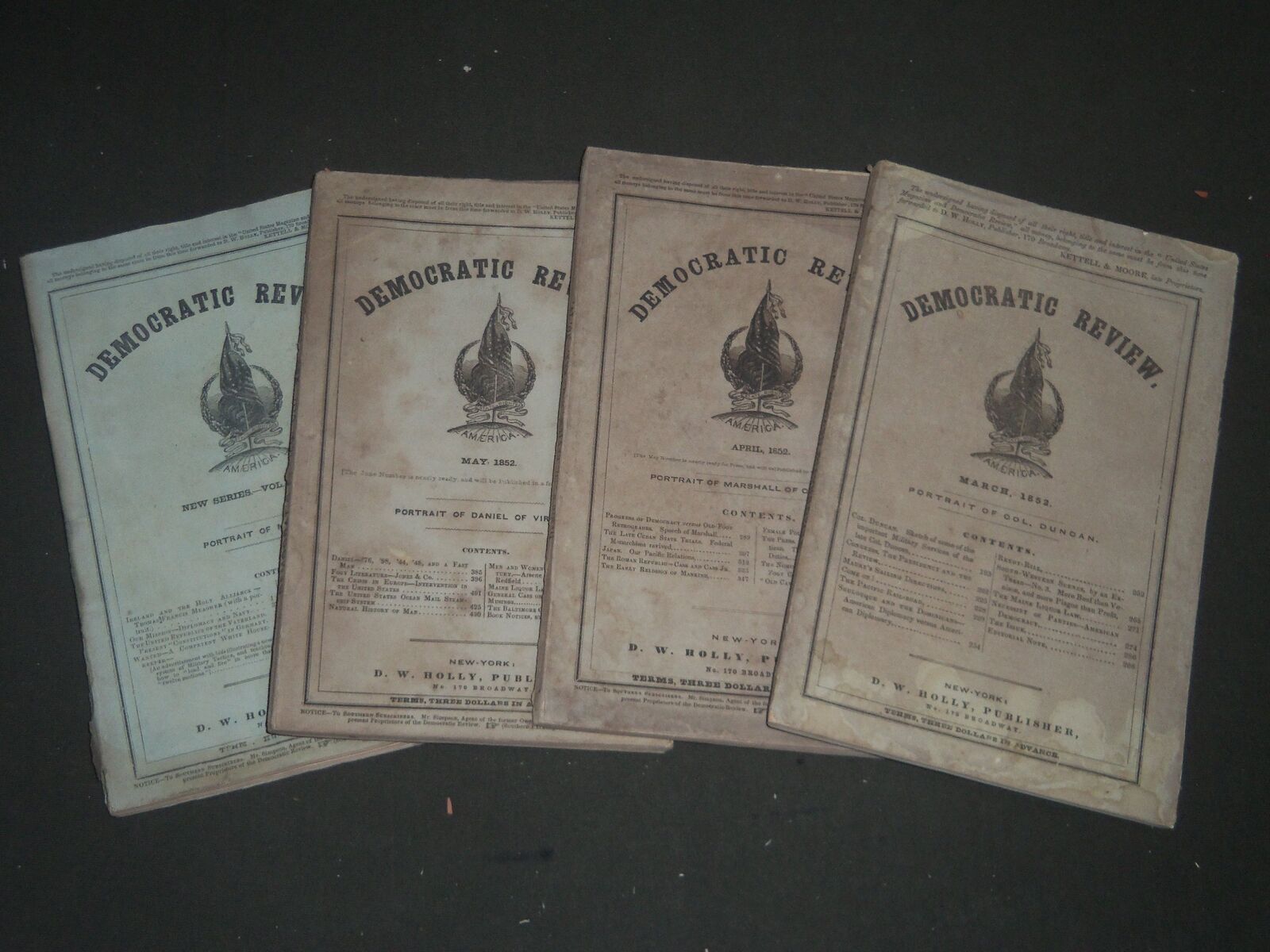 1852 THE DEMOCRATIC REVIEW LOT OF 4 ISSUES - NICE ENGRAVINGS - WR 1274