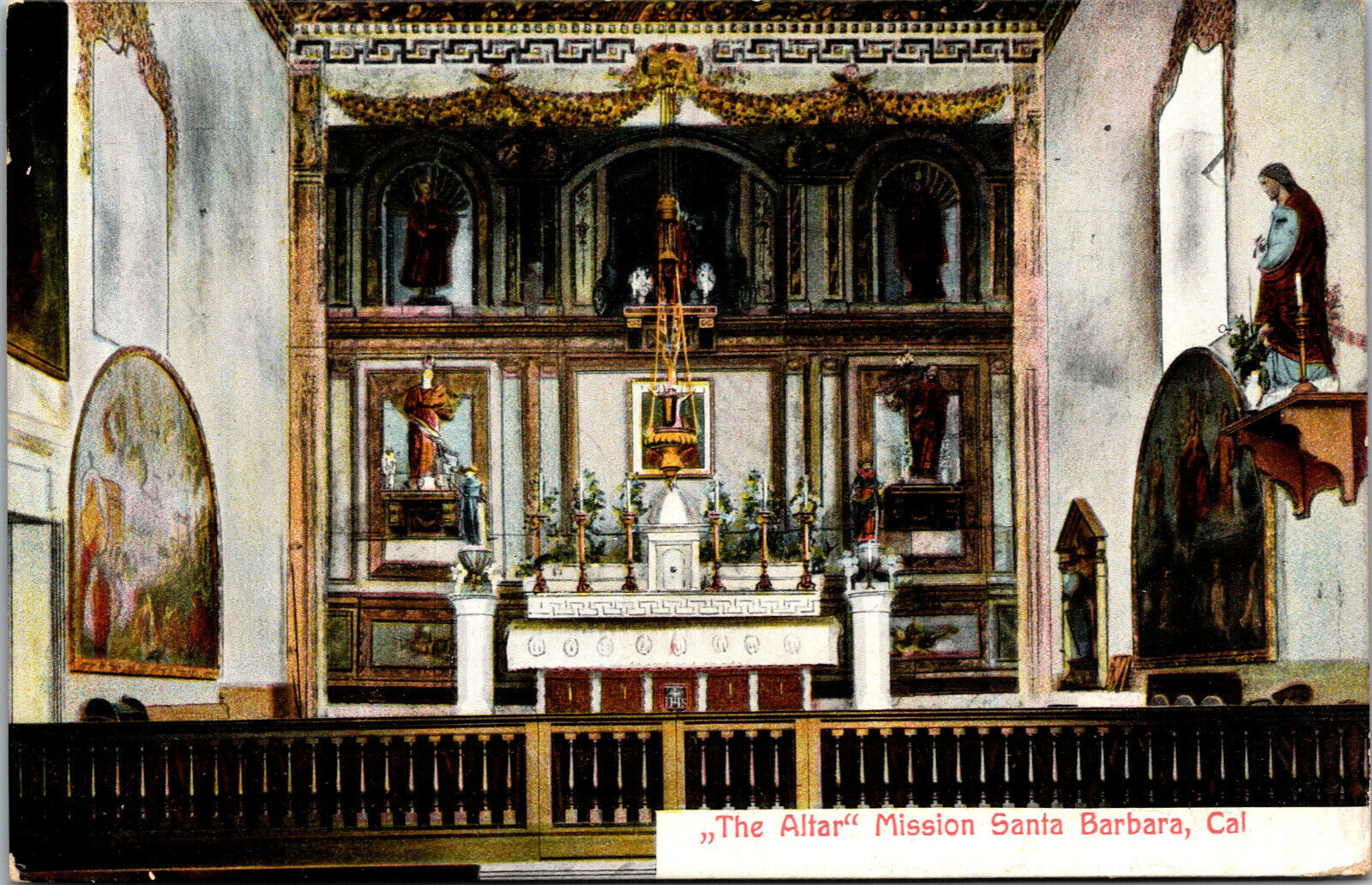 Vtg 1910s The Altar Santa Barbara Mission Interior California CA Unused Postcard