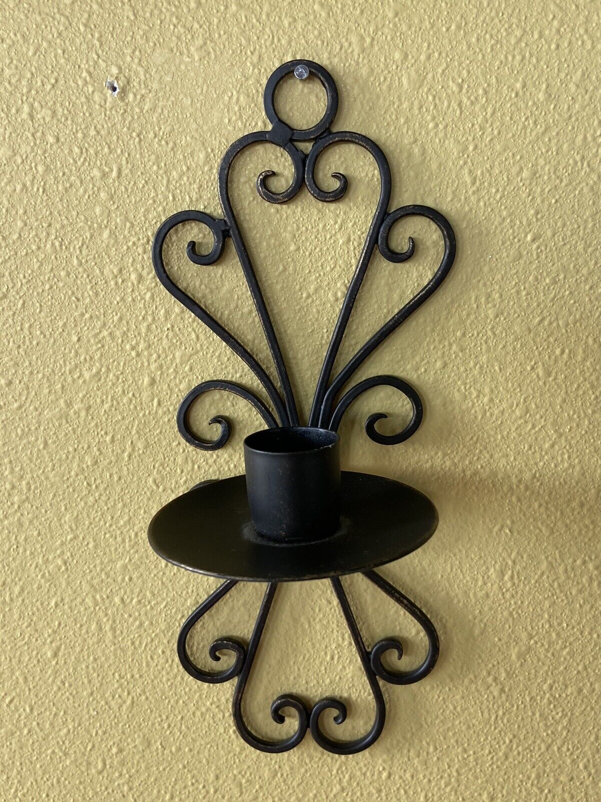 Vintage Pair Of Wrought Iron Scroll Hanging Candle Holders Black