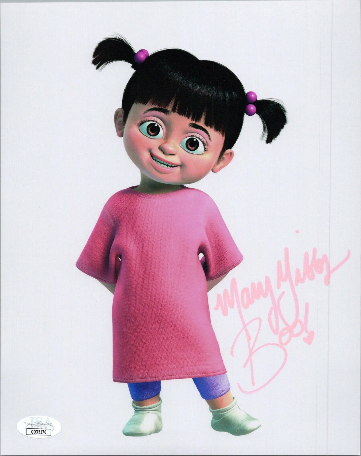 MARY GIBBS Signed Boo MONSTERS INC 8x10 Photo Disney Autograph JSA COA WIT Cert