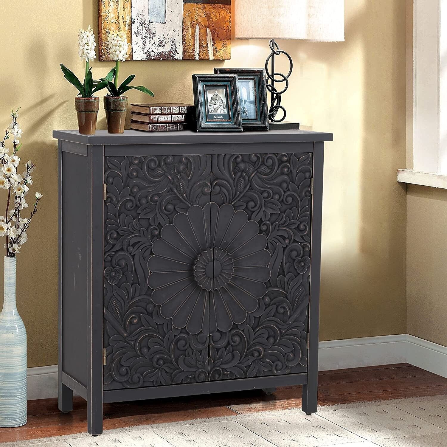 Accent Storage Cabinet with 2 Doors Decorative Cabinet Buffet & Sideboard Black