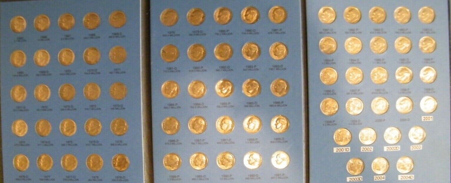 1965 ~ 2004 PD Roosevelt Dime Circulated complete set in a Whitman Folder