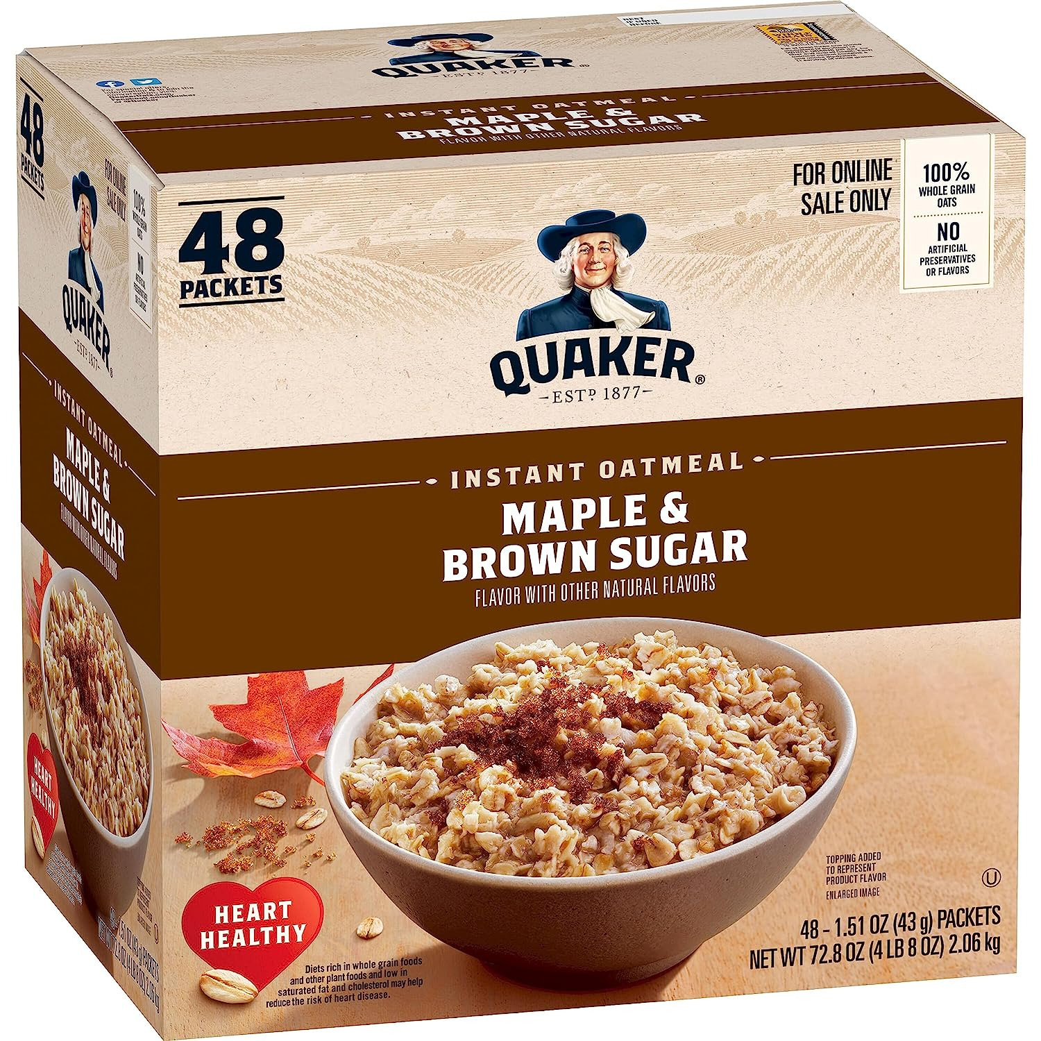New Quaker Instant Oatmeal, Maple & Brown Sugar, 1.51 Ounce (Pack of 48)