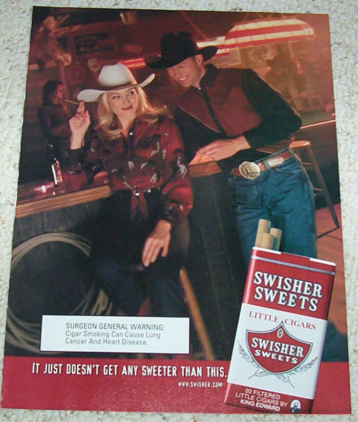 2001 ad page - sexy girl cowgirl cowboy bar Swisher Sweets cigars Tobacco Advert