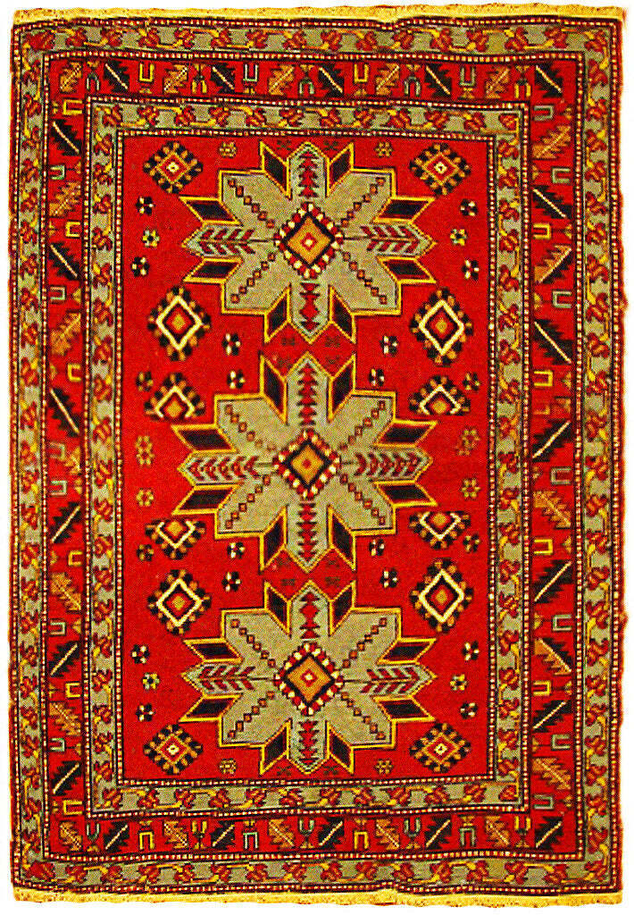 4' x 6' Red Orange Antique Russian Kazak Early 1900 13965