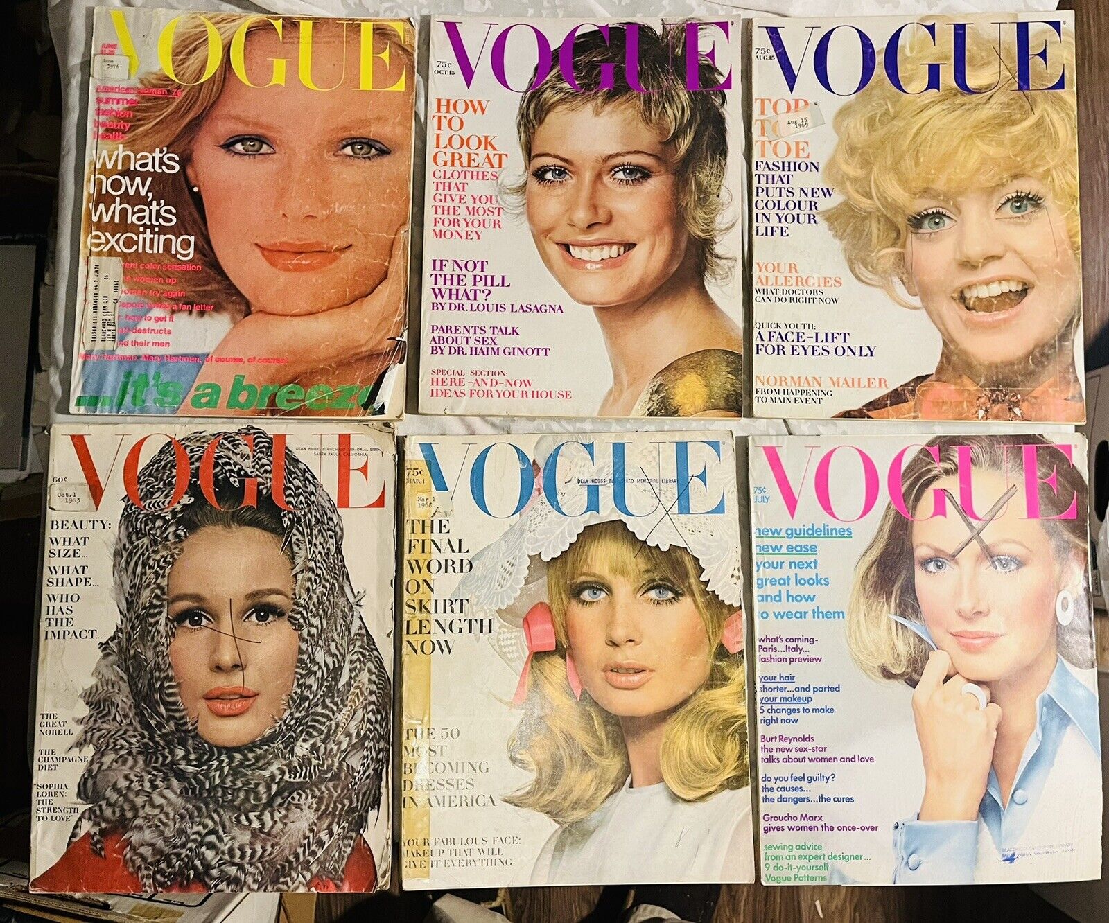 6 Vintage Vogue Magazine 1963 1968 1969 1972 1976