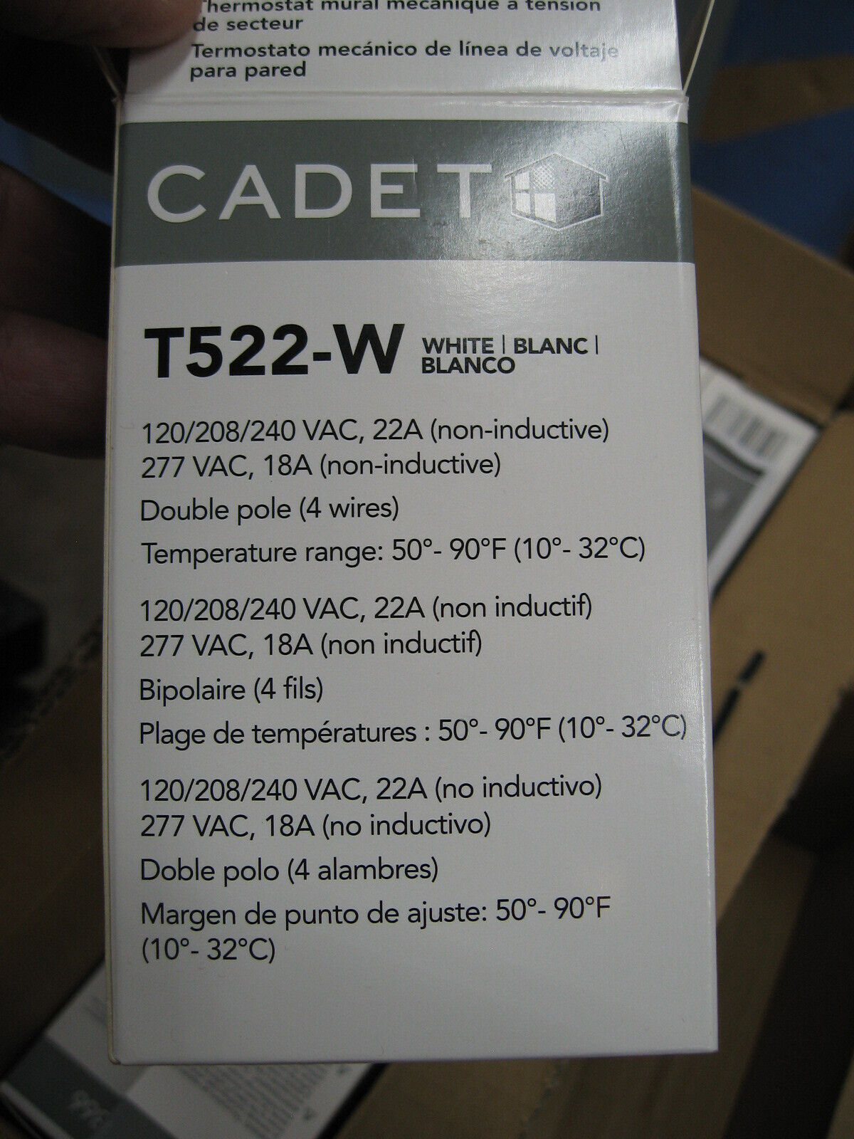 NEW (Case of 12) - Cadet T522-W Double Pole 4-Wire Mechanical Wall Thermostat -
