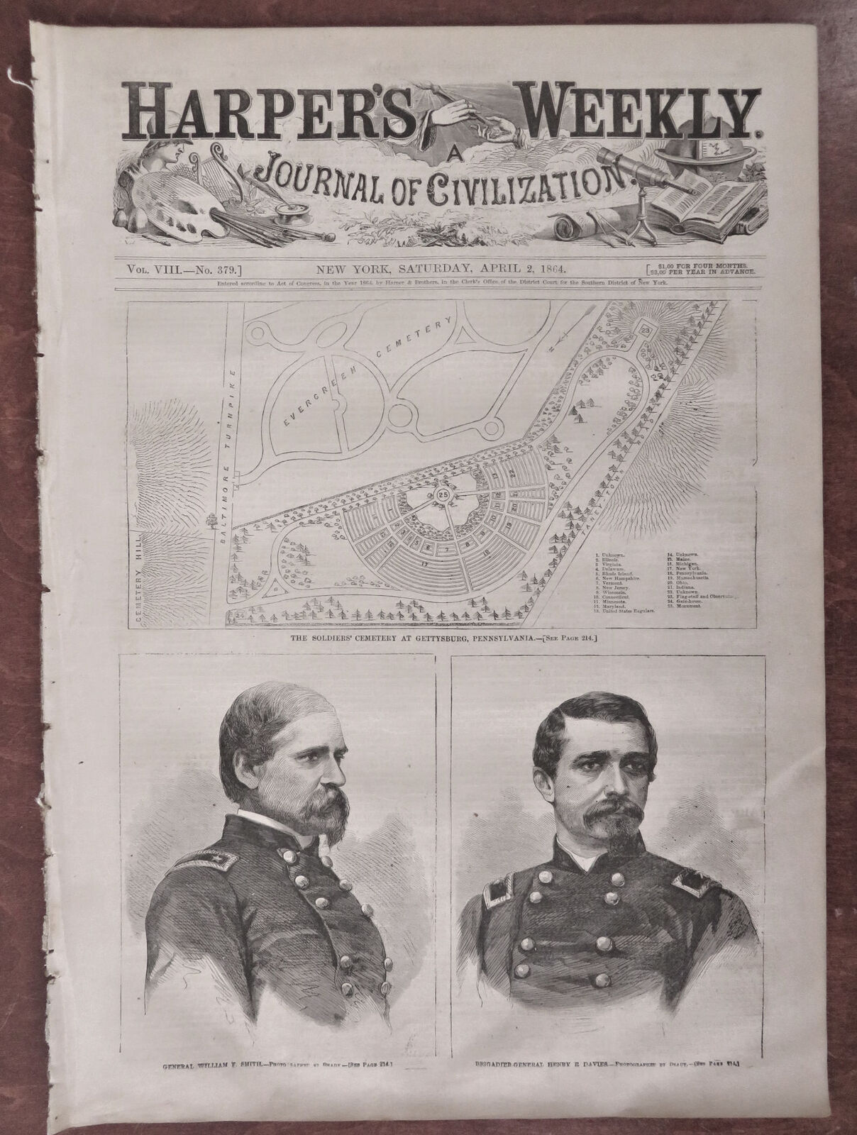 Gettysburg cemetery April Fool\'s Day by Nast 1864 Harper\'s Civil War newspaper