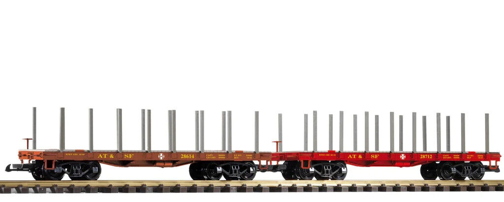 PIKO G Scale  ~ New 2024 ~ Santa Fe (SF) Flat Car With Stakes ~ 2-Pack ~ 38773