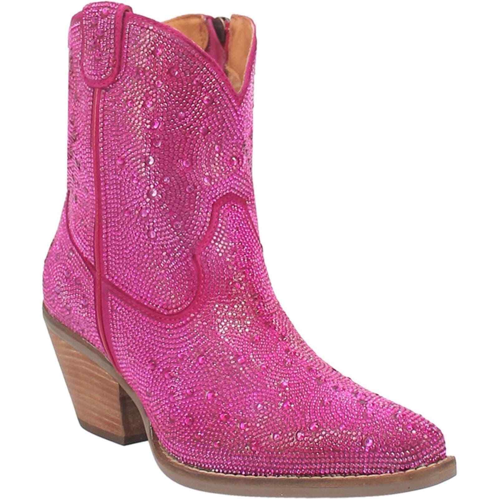RHINESTONE COWGIRL LEATHER BOOTIE Bright Pink Size 9 NWOB