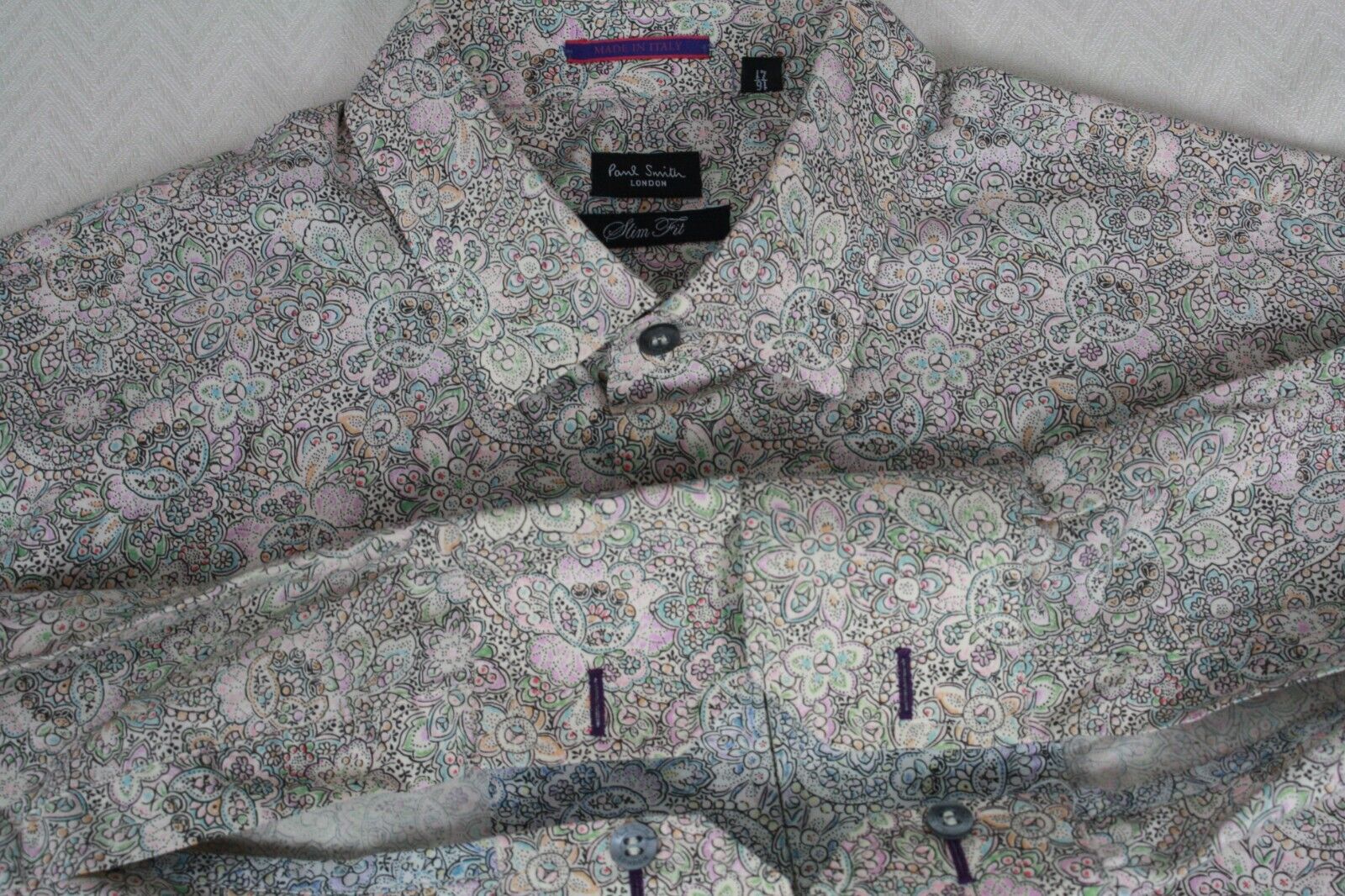 PAUL SMITH LONDON Men\'s Shirt Paisley Floral Slim Fit Long Sleeve All Cotton
