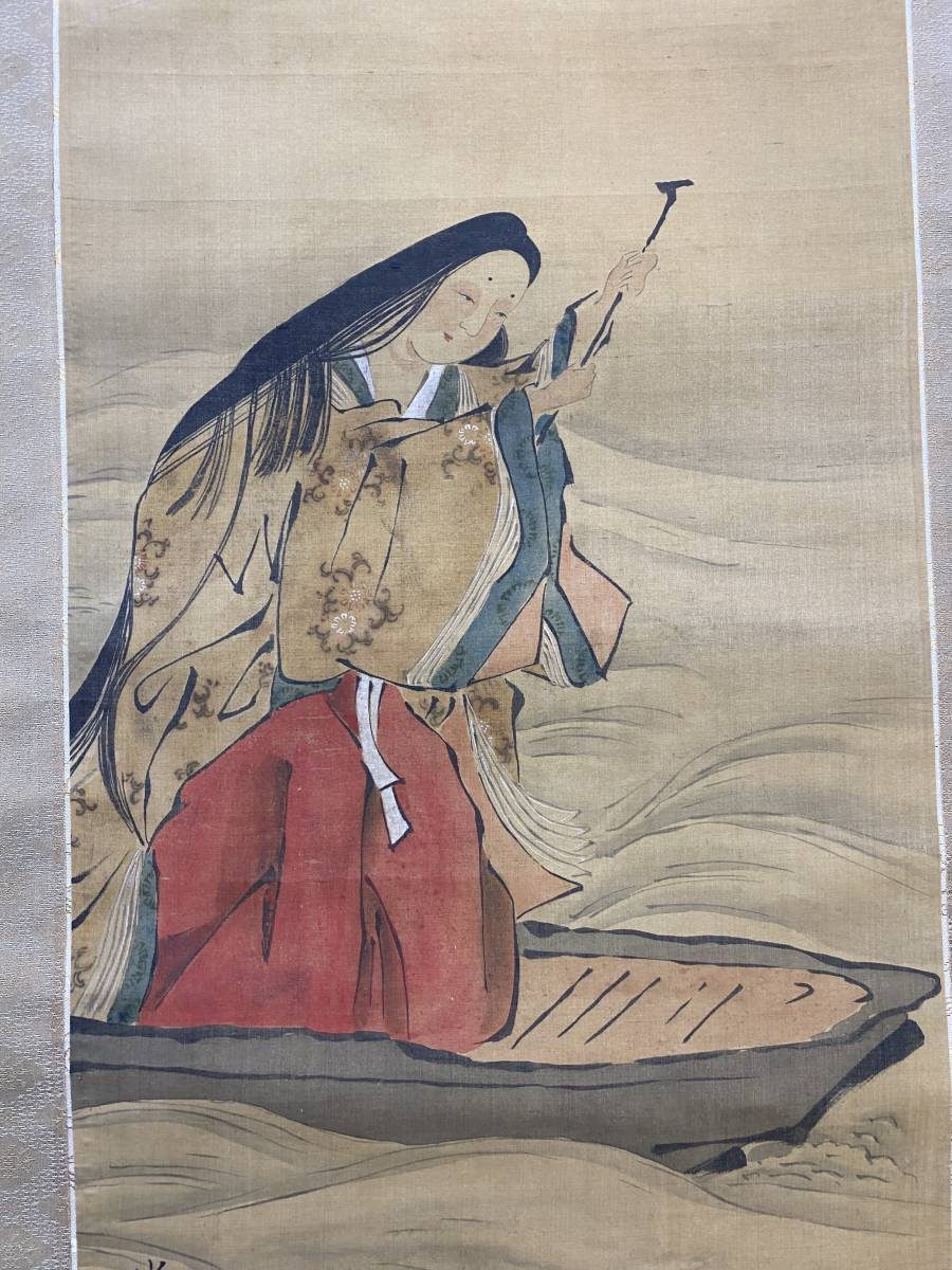 JAPANESE PAINTING HANGING SCROLL JAPAN Noble BEAUTY LADY Antique Moon f463