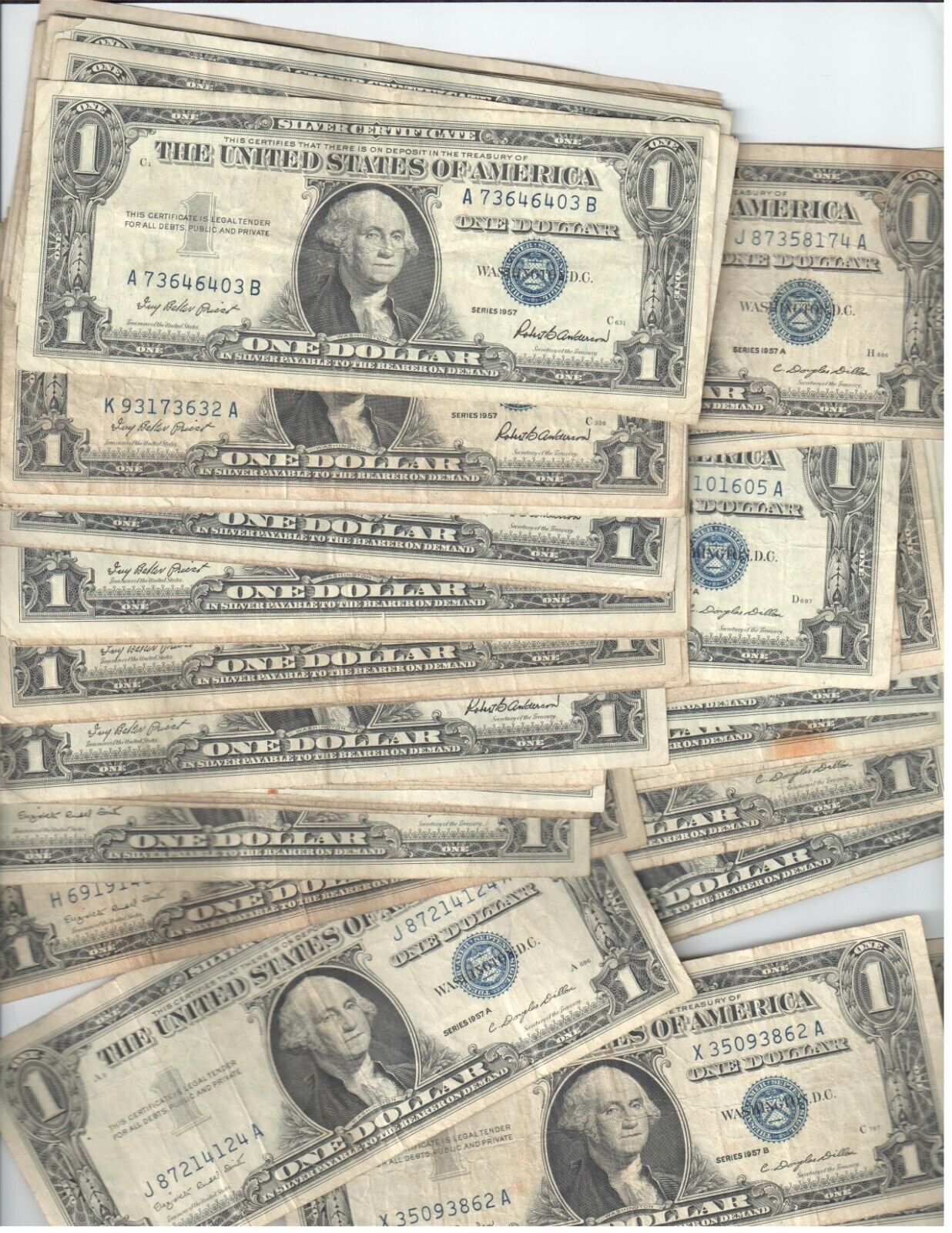 🔥Lot of 5 1935+1957 Silver Certificates Dollar $1 Bills Blue Seal VG-VF+