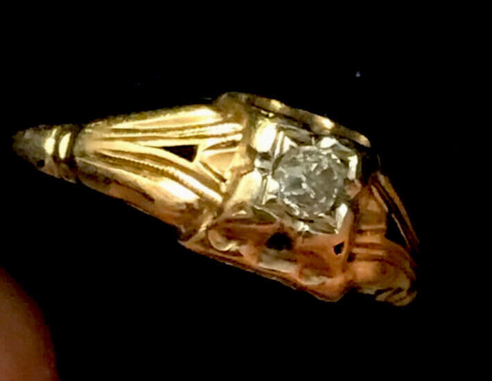 Vintage 14k Gold and Mine Cut Diamond Ring