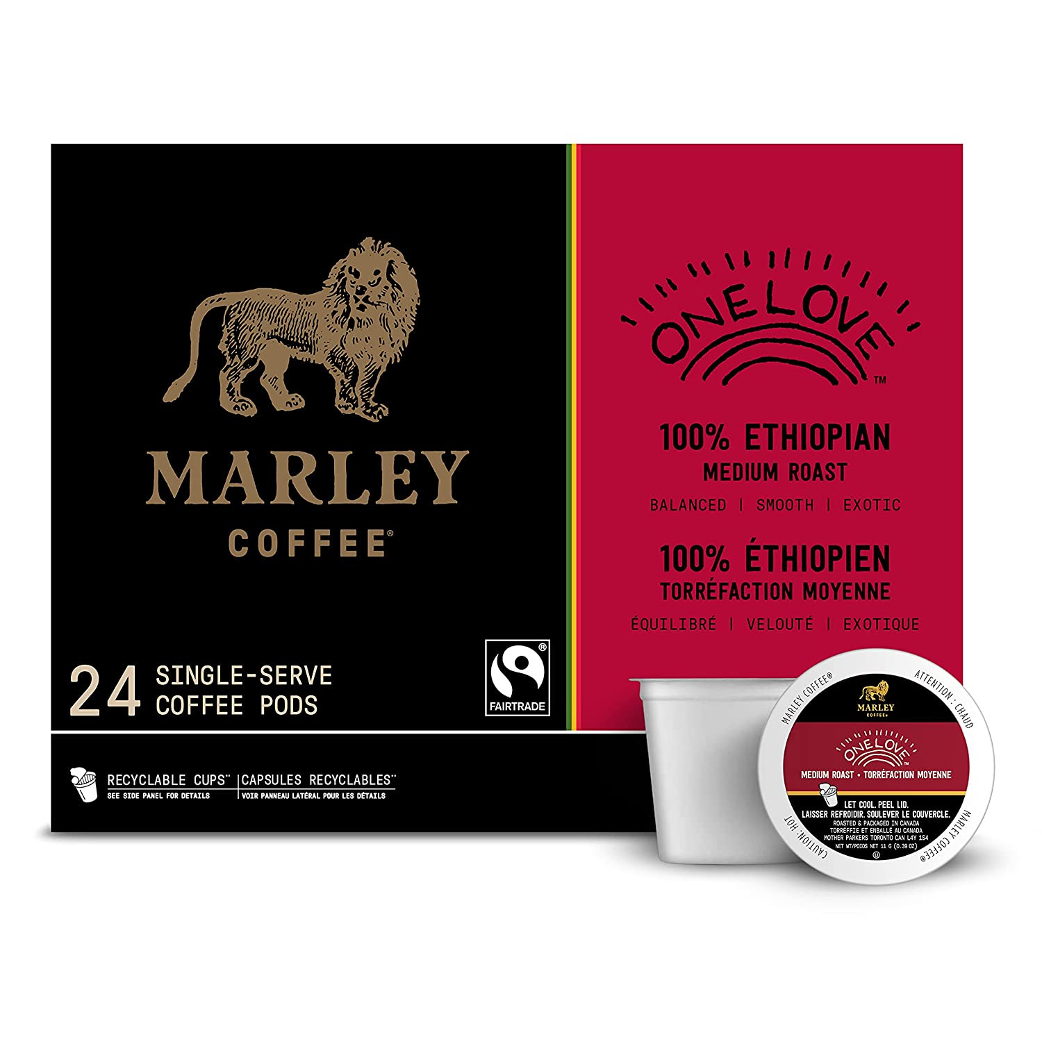 Marley Coffee One Love, 100% Ethiopian, Medium Roast Coffee, Keurig K-Cup Brewer