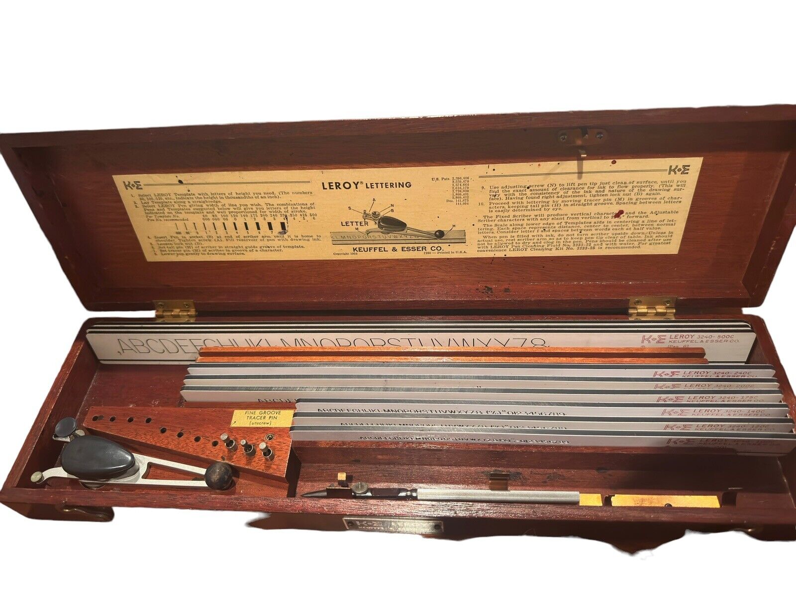 Vintage Keuffel & Esser K&E Leroy Lettering Set Drafting Tool w/Wood Case Box