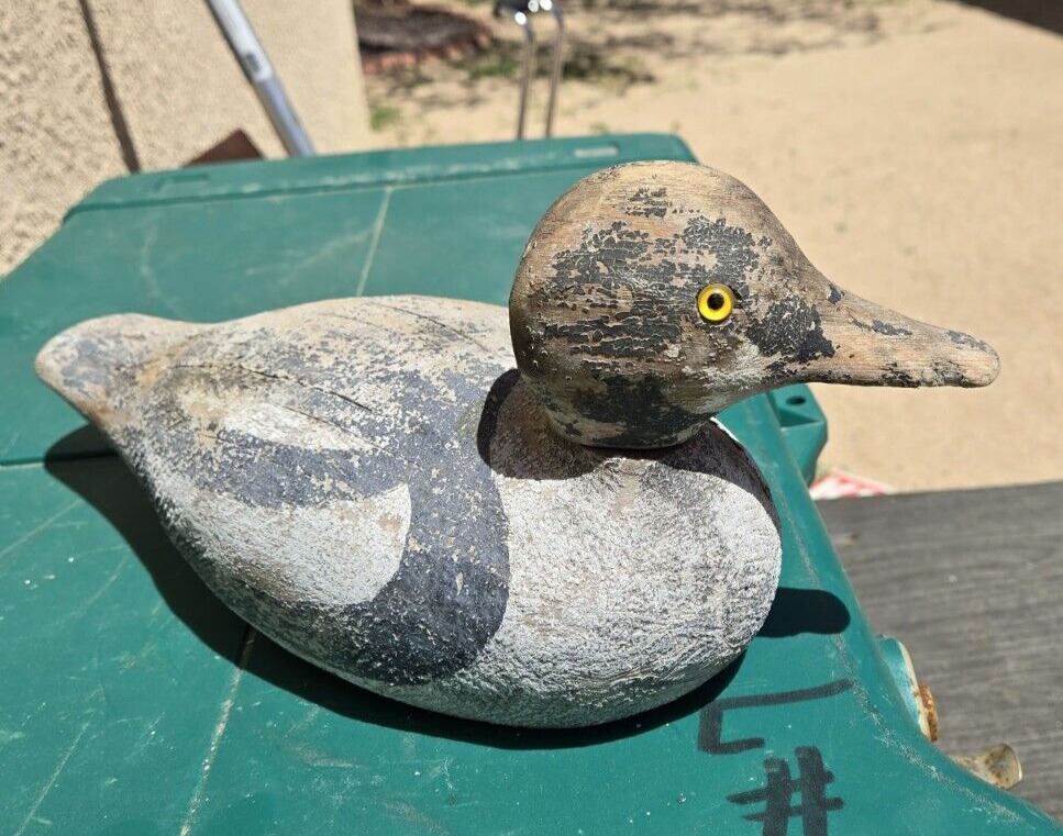 ANTIQUE VERY OLD WOODEN DUCK DECOY  VINTAGE, GLASS EYES