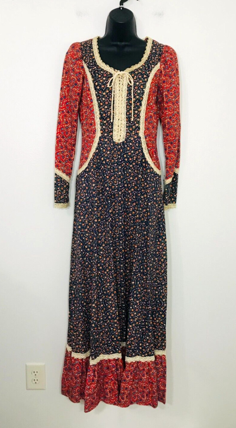 Vtg Gunne Sax 70s Corset Prairie Cottagecore Dress Boho Renaissance Romantic, 9