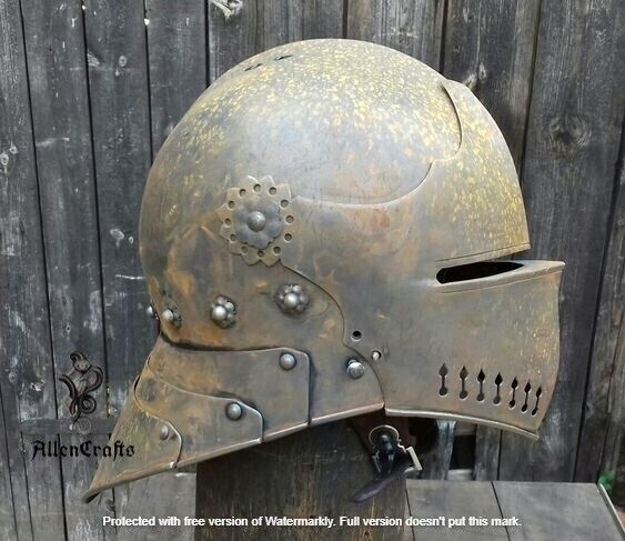 Medieval Knight Sallet Helmet Steel Helmet Functional Old Rust Antique