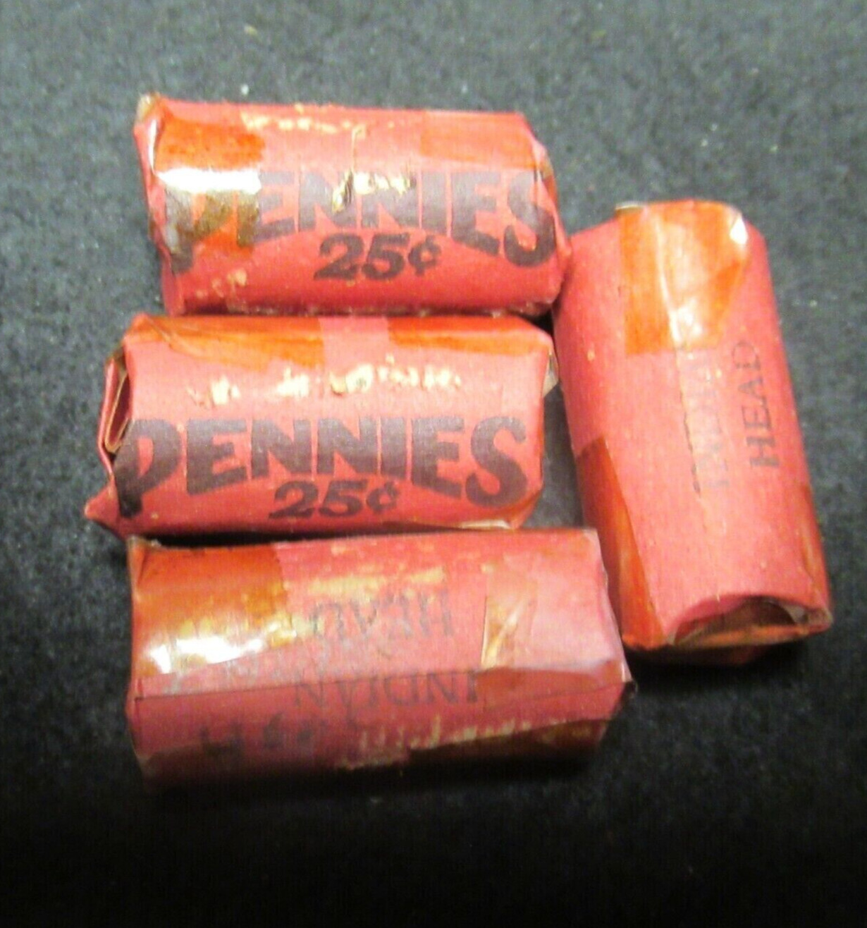 VERY OLD VINTAGE INDIAN HEAD PENNY HALF ROLL/LOT SEALING TAPE IS YELLOW FROM AGE
