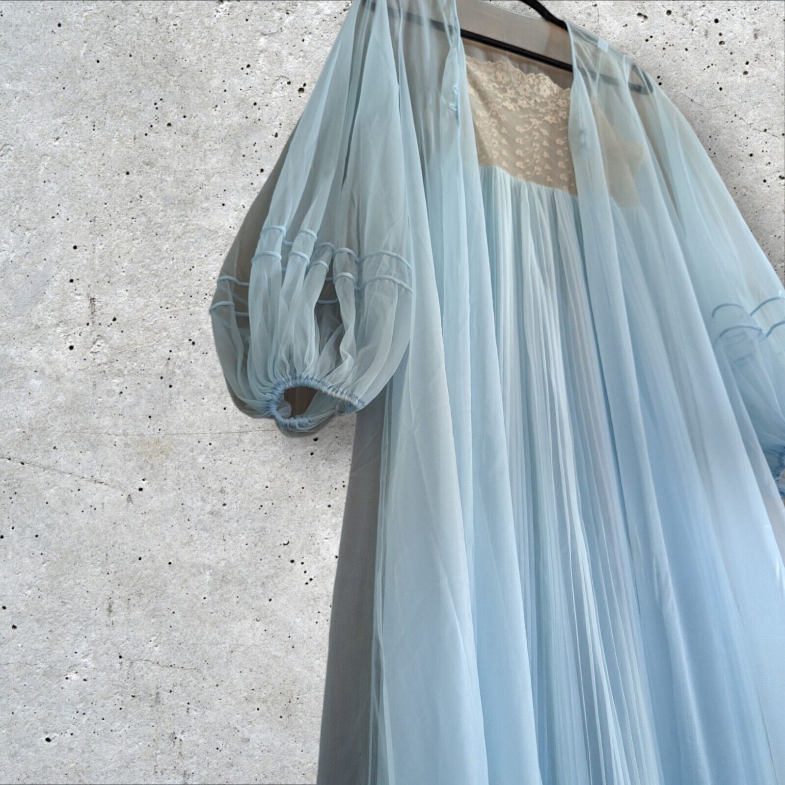 Vintage GLYDONS Hollywood Sky Blue Peignoir Neglige Night Gown & Sheer Robe - Lg