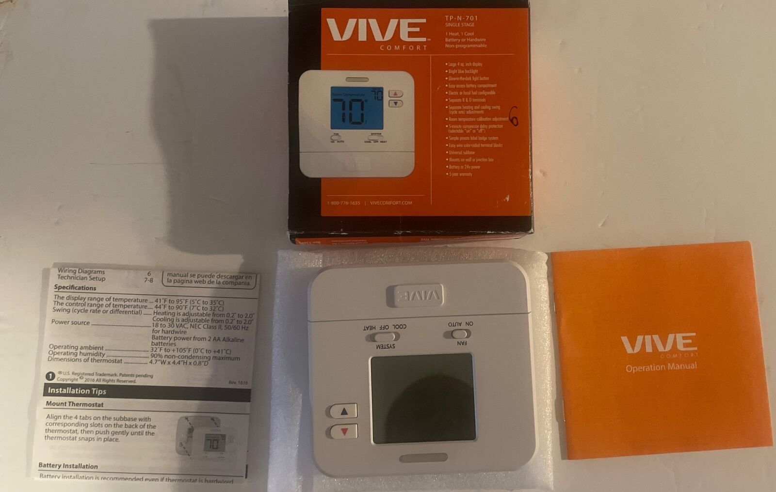 Vive Comfort TP-N-701 Non-Programmable Thermostat Single Stage