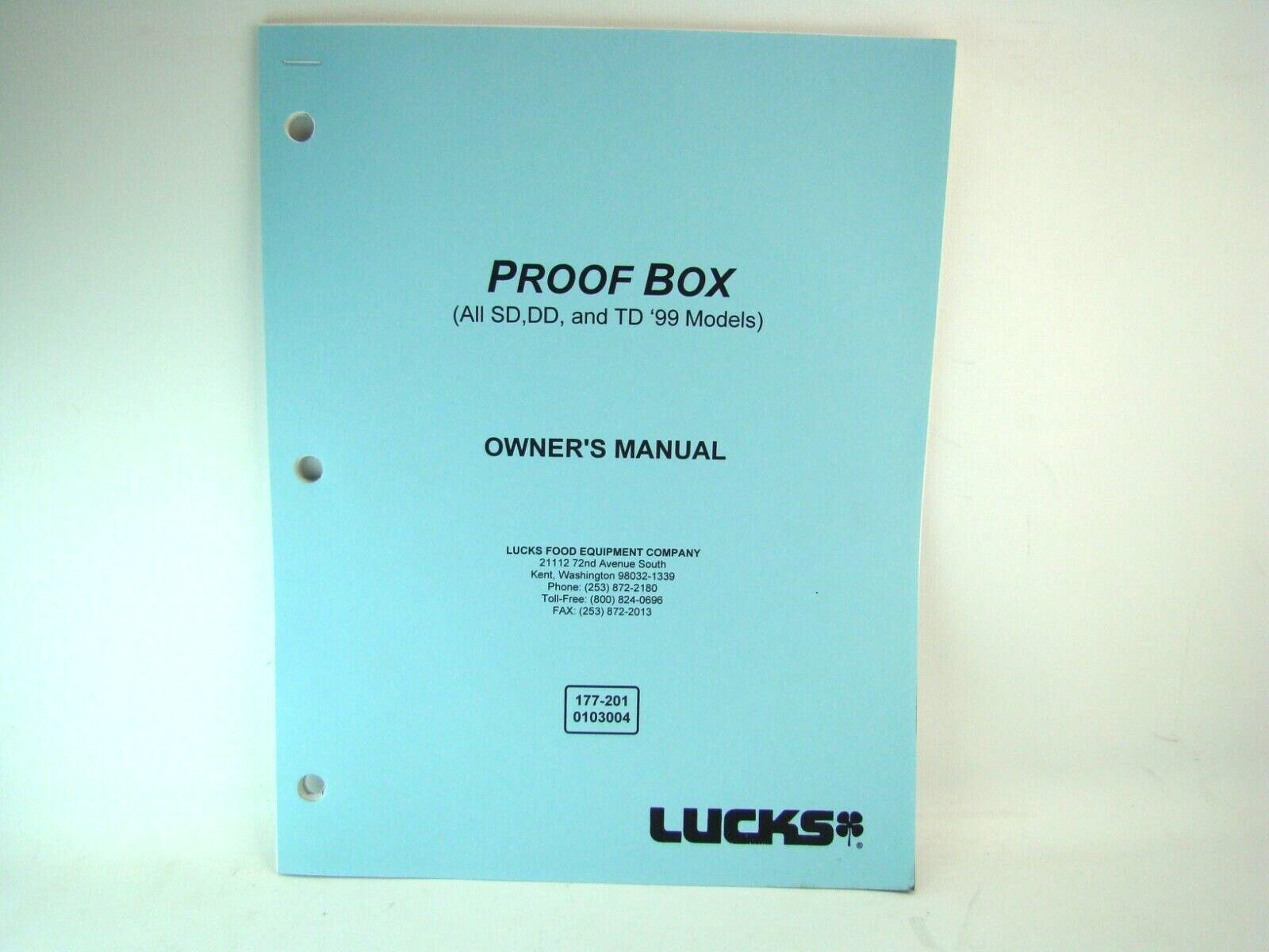 Lucks Proof Box Owners Manual Includes All SD, DD, TD \'99 Models