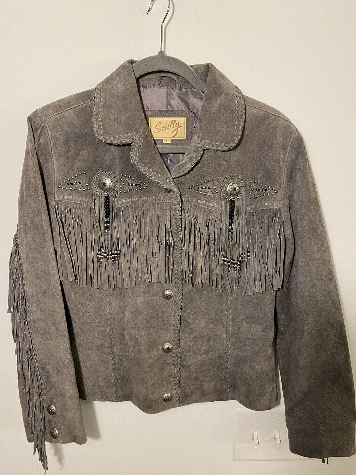 SCULLY Gray Western Vintage Jacket L Women’s Rodeo Cowgirl Fringe Tassels Ranch