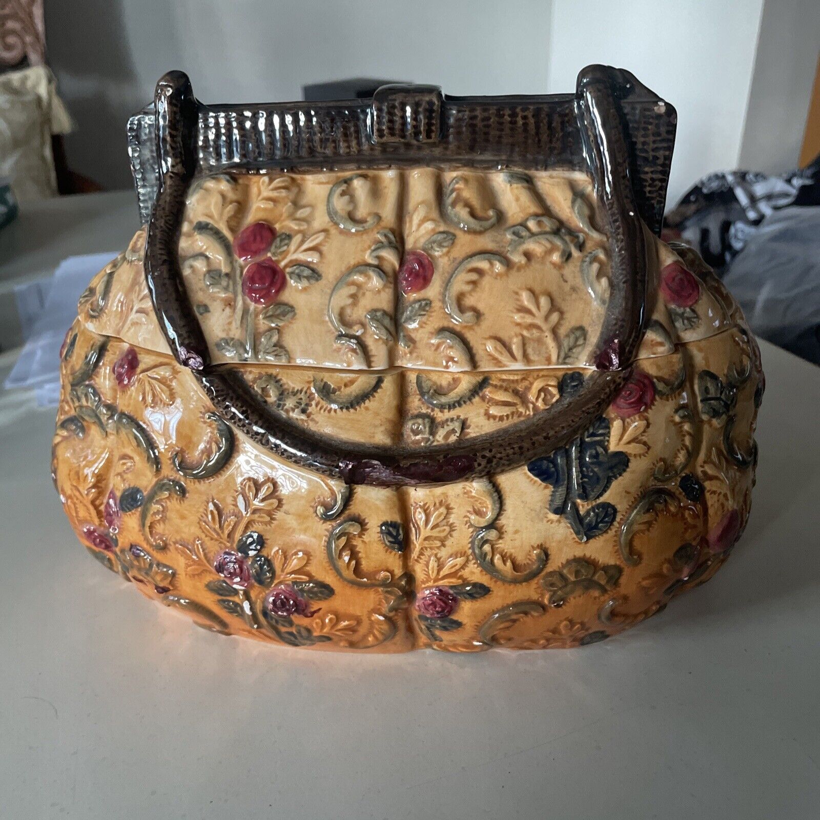Rose Pattern Vintage Handbag Cookie Jar Int\'l Art China International Art