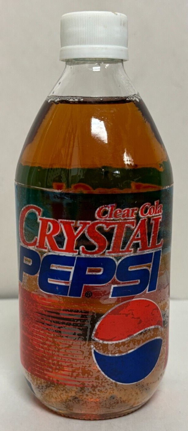 UNOPENED Crystal Pepsi - Vintage 16 oz Glass Bottle Soda - 1990\'s - Sealed -