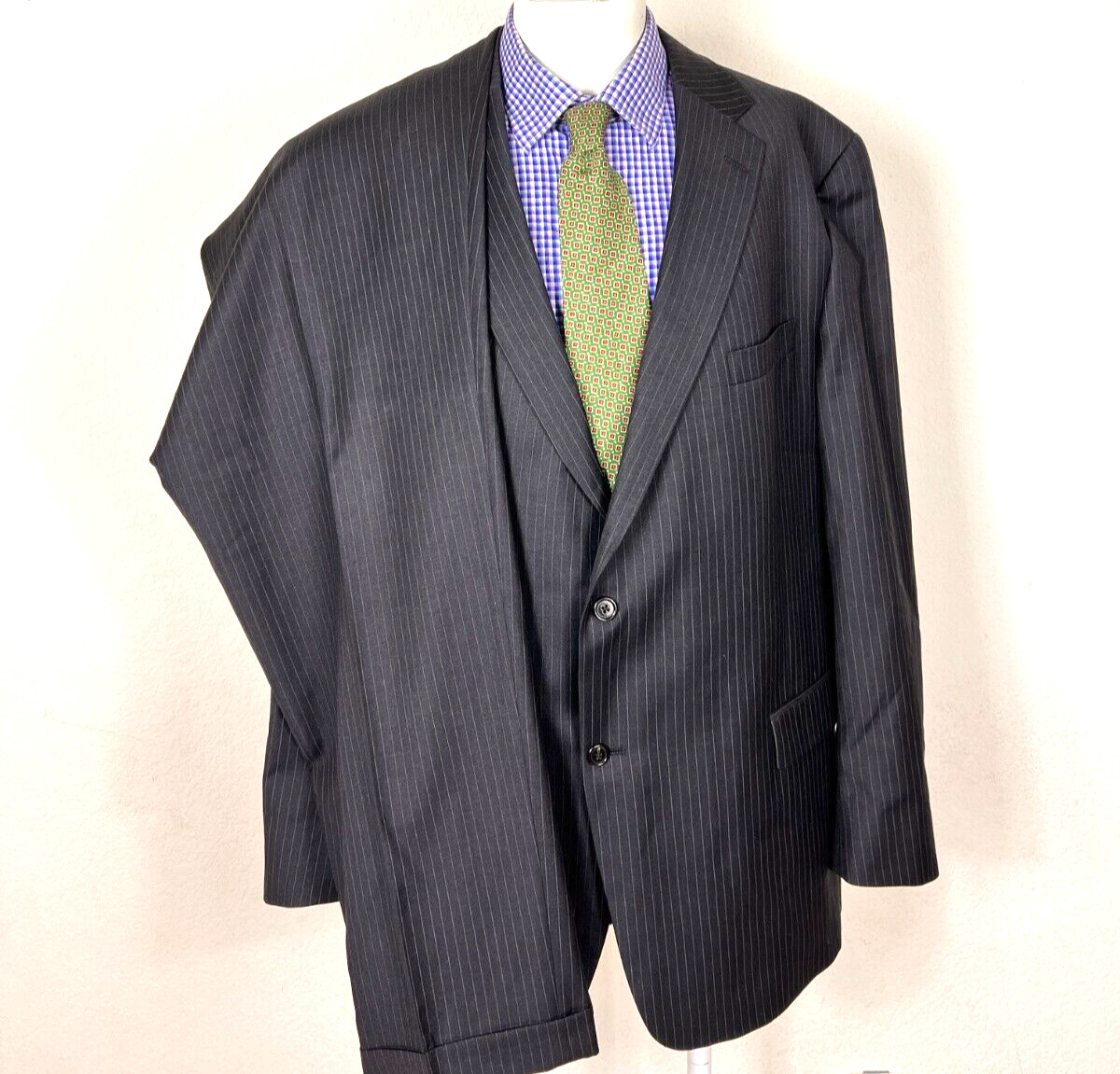 Hart Schaffner Marx Suit 2 Piece Black Pin Striped Jacket 54L Pants 46X33