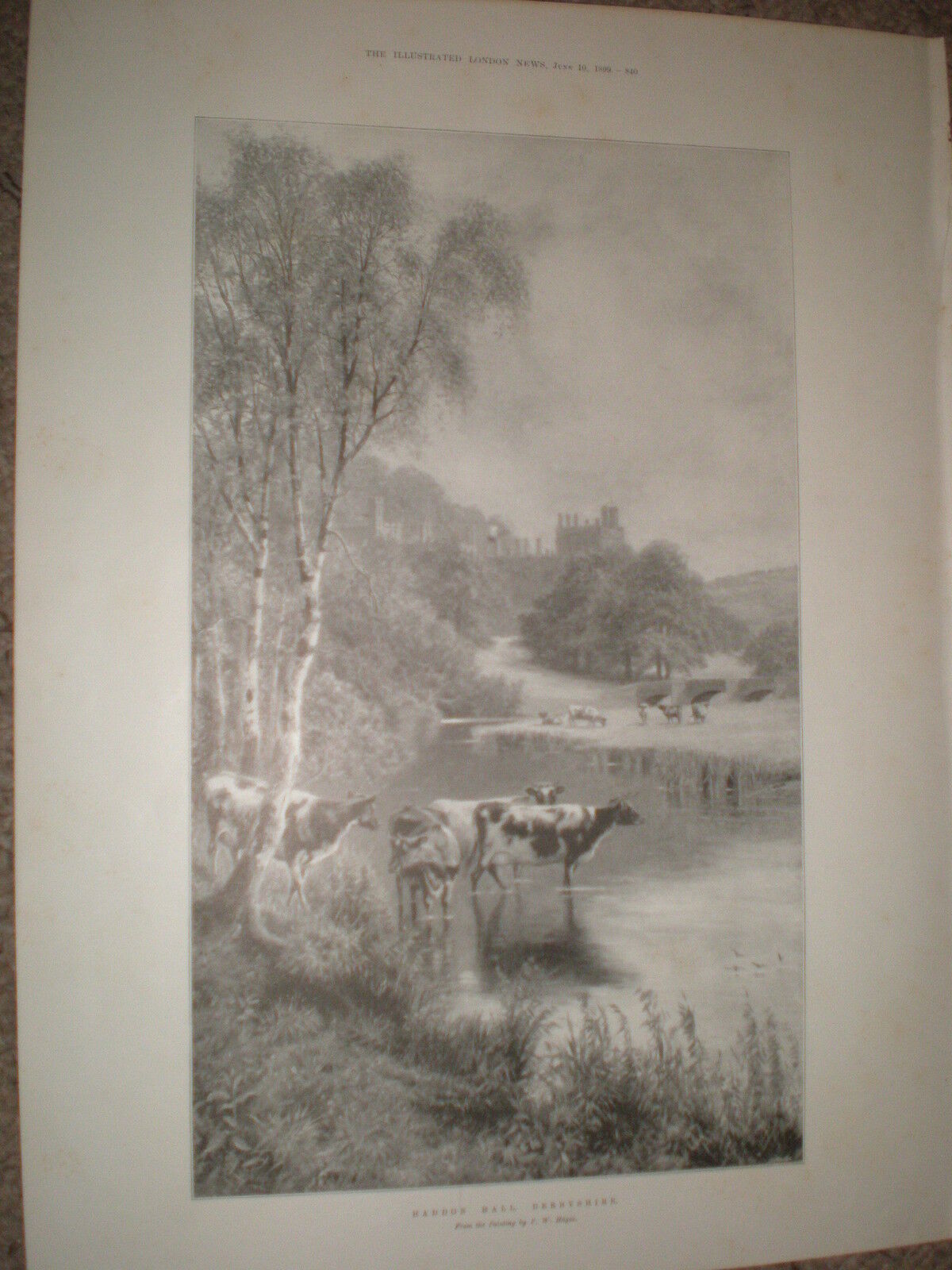 Haddon Hall Derbyshire by F W Hayes 1899 old print