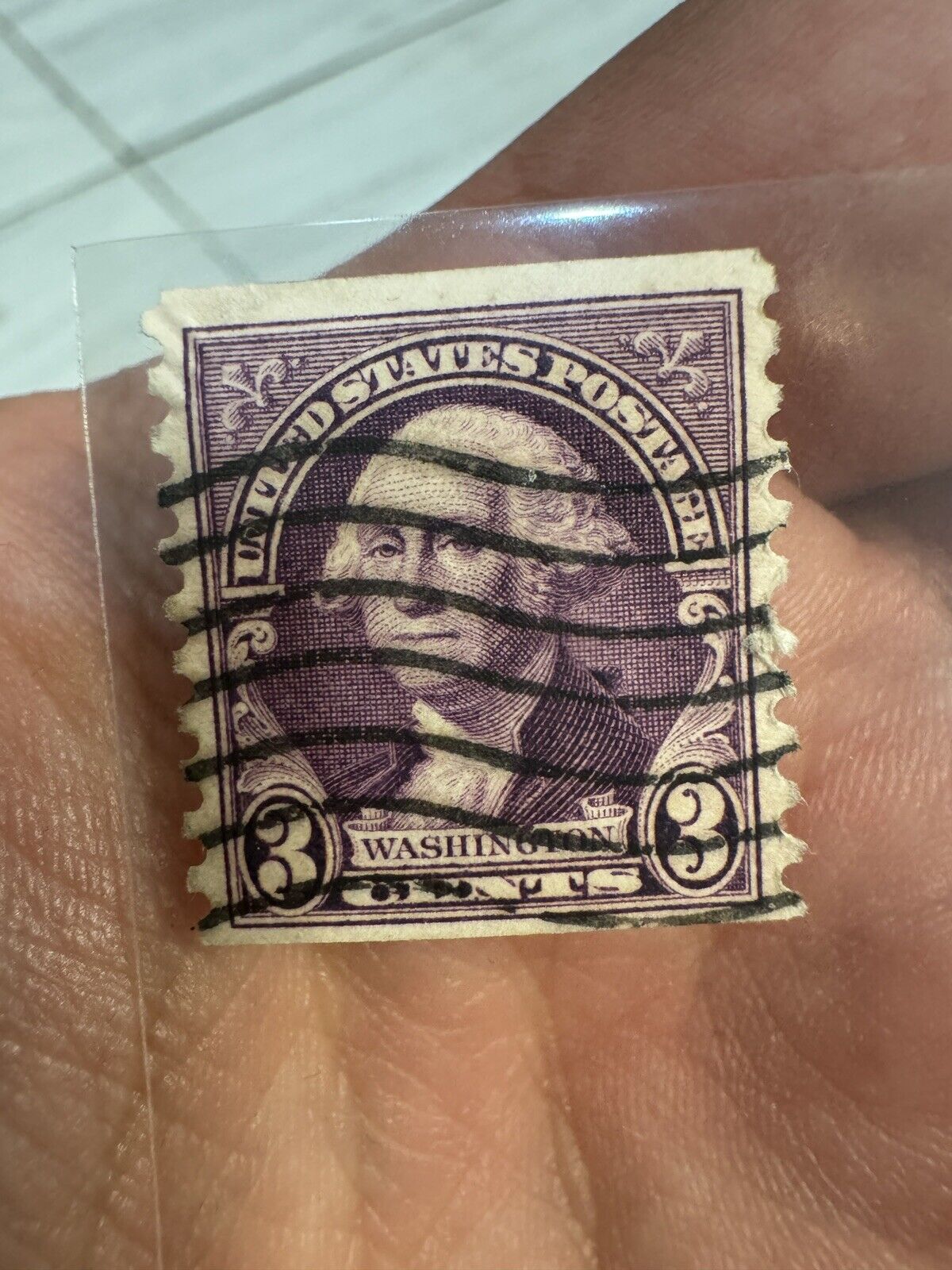 Rare 1932 US 3 Cent George Washington Stamp Purple / Violet w/Black Eyes LOOK 👀