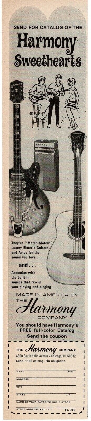 1968 HARMONY Electric Acoustic Guitars Amps Vintage Print Ad