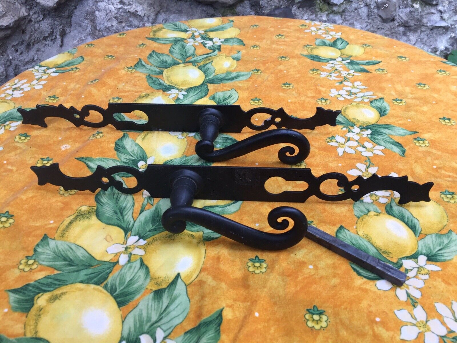 French Vintage Door Handle Wrought Iron Knob Gothic Lever Face Plate Black Set