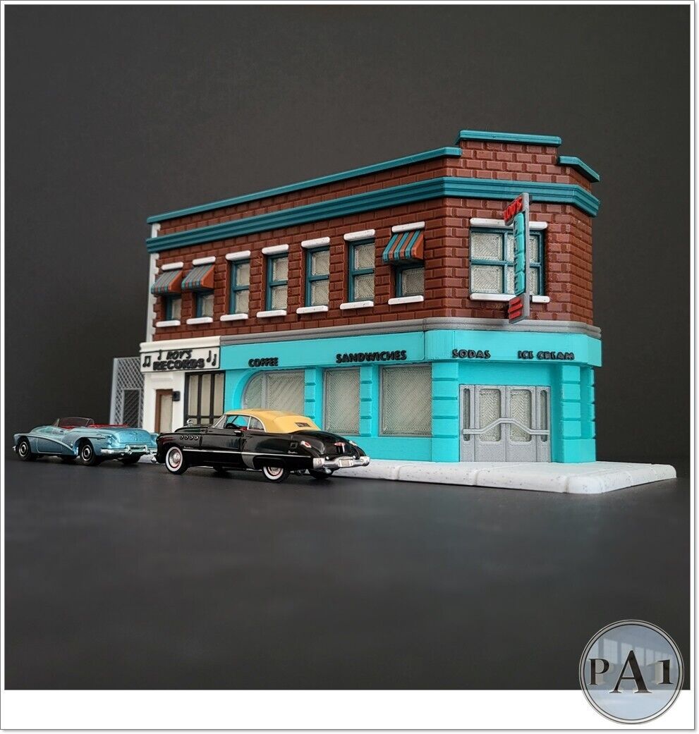 NEW GRAY LOU'S CAFE 1/64 SCALE COMPATIBLE WITH HOT WHEELS MATCHBOX 70 PIECE SET