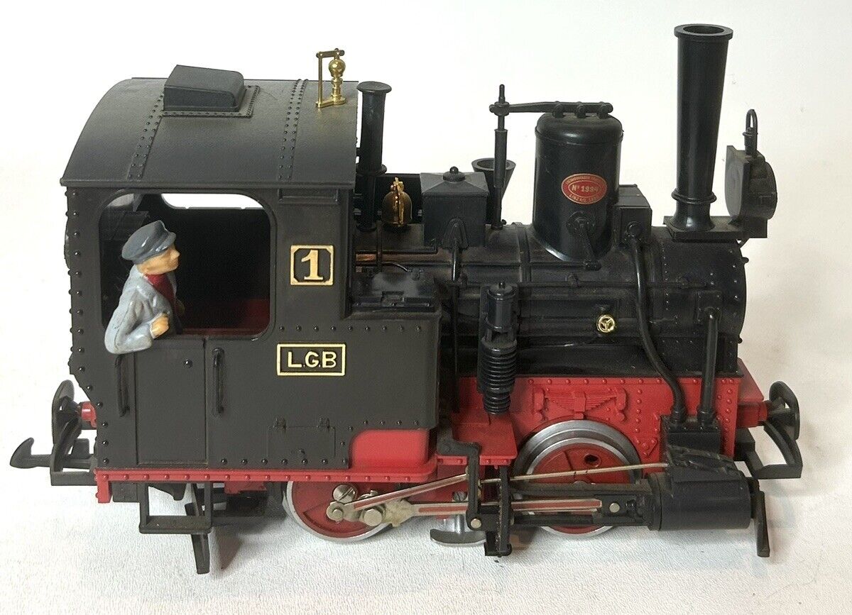 Vintage Black LGB 2010 G Scale 0-4-0 Steam Locomotive w/ Figure No. 1994 No Box