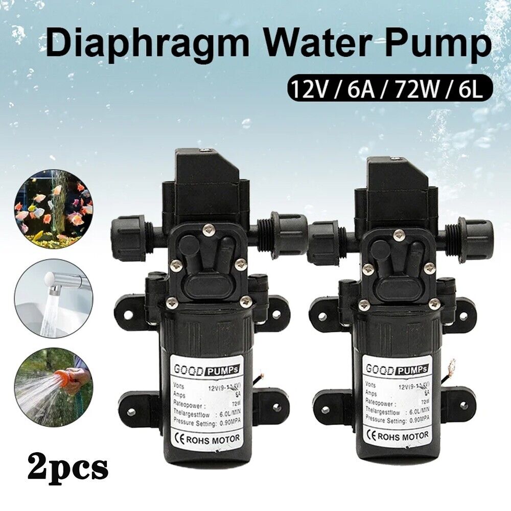 2PCS x 72W 130PSI High Pressure RV Water Pump Diaphragm DC 12V MaX Self-Priming