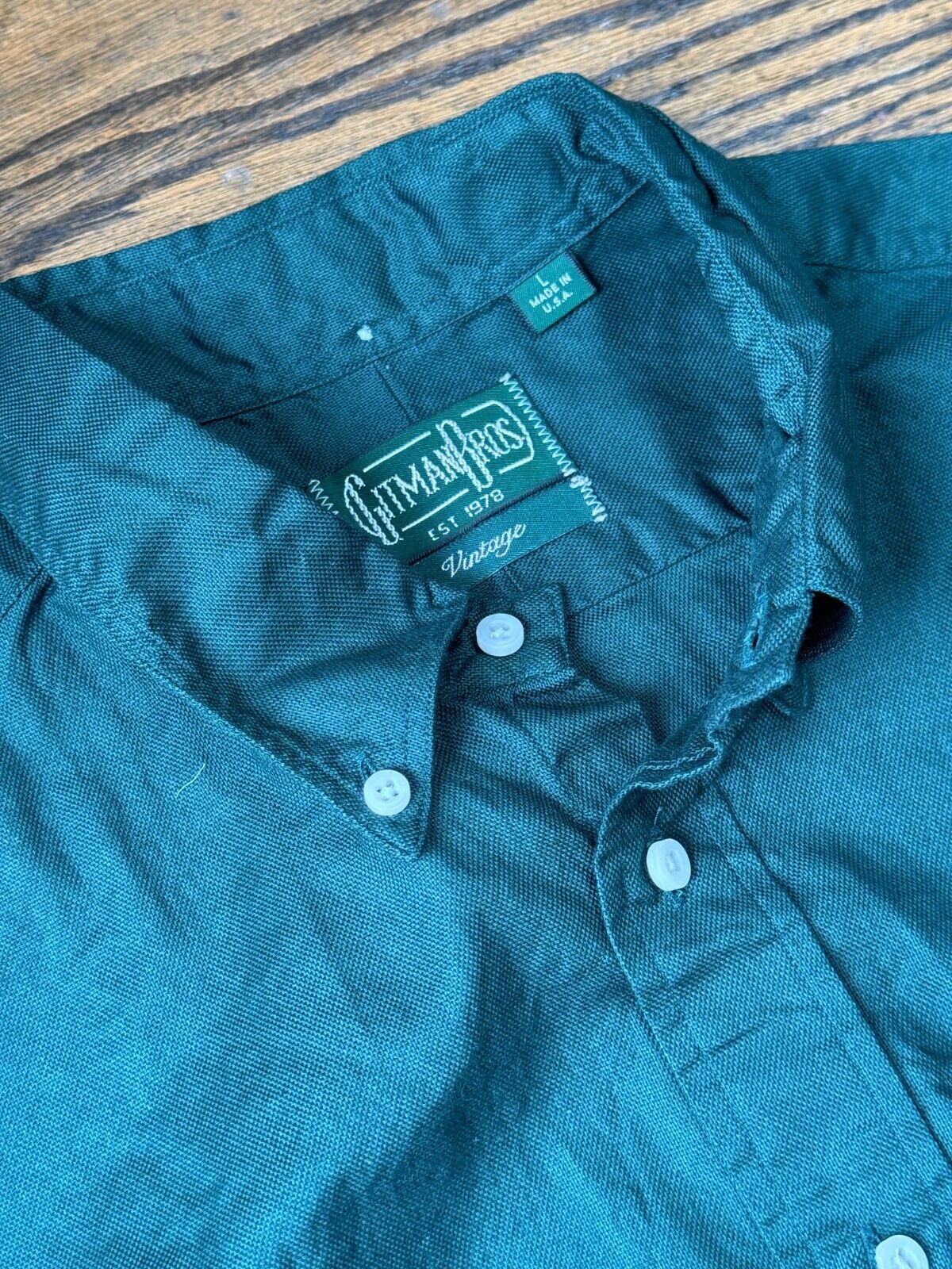 Gitman Vintage Green Hopsack Men\'s Shirt Size Large