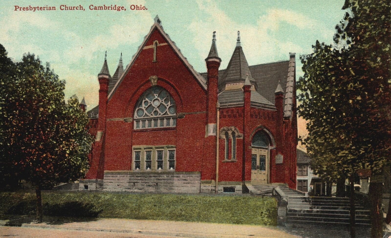 Vintage Postcard 1925 Presbyterian Church Parish Building Campbridge Ohio OH