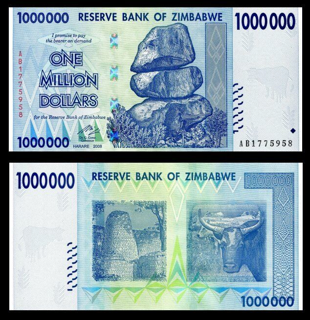 ZIMBABWE 1 Million Dollars Banknote World Money UNC Currency 2008