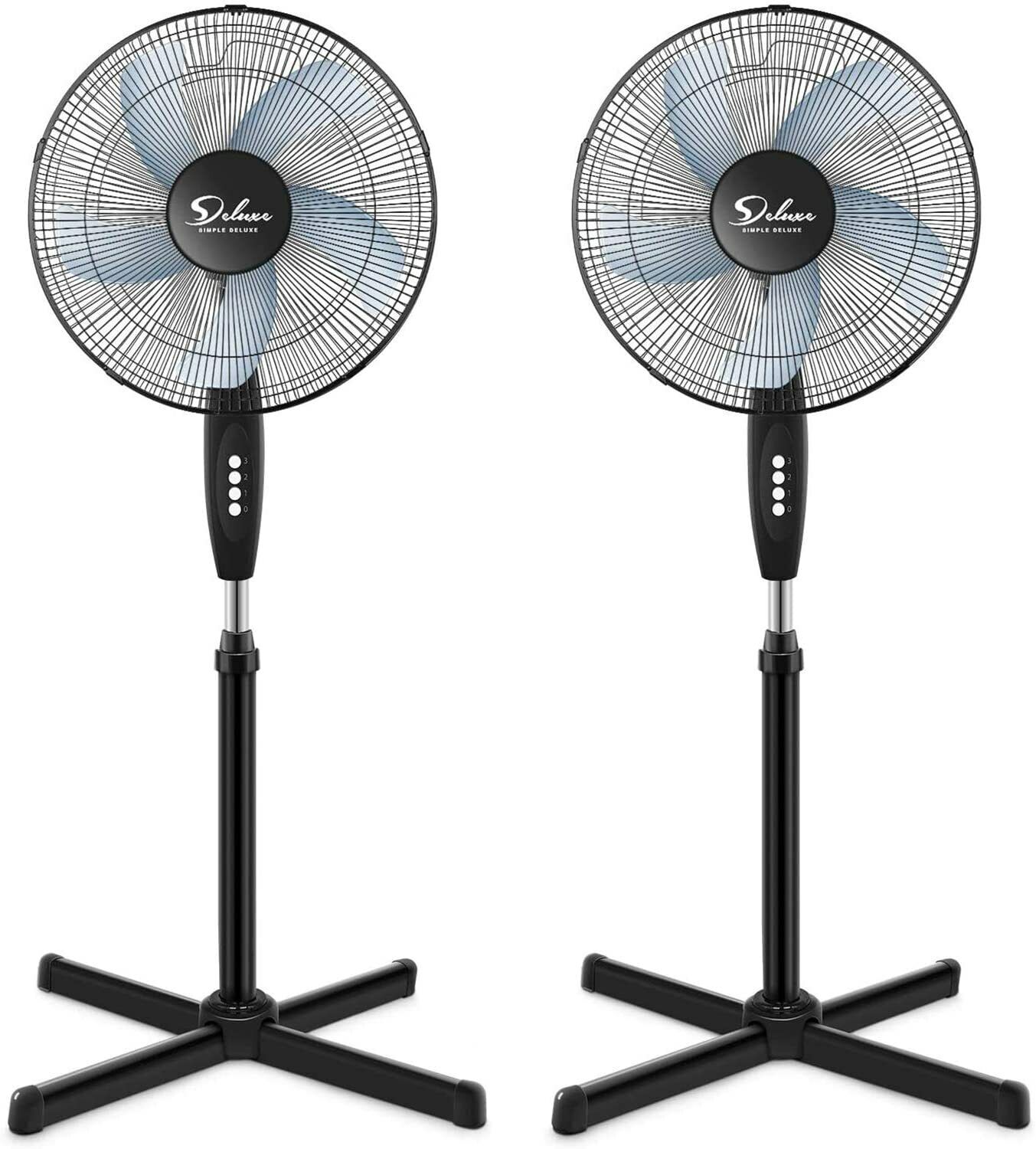 Simple Deluxe 2-Pack Oscillating 16″ 3 Adjustable Speed Pedestal Stand Fan