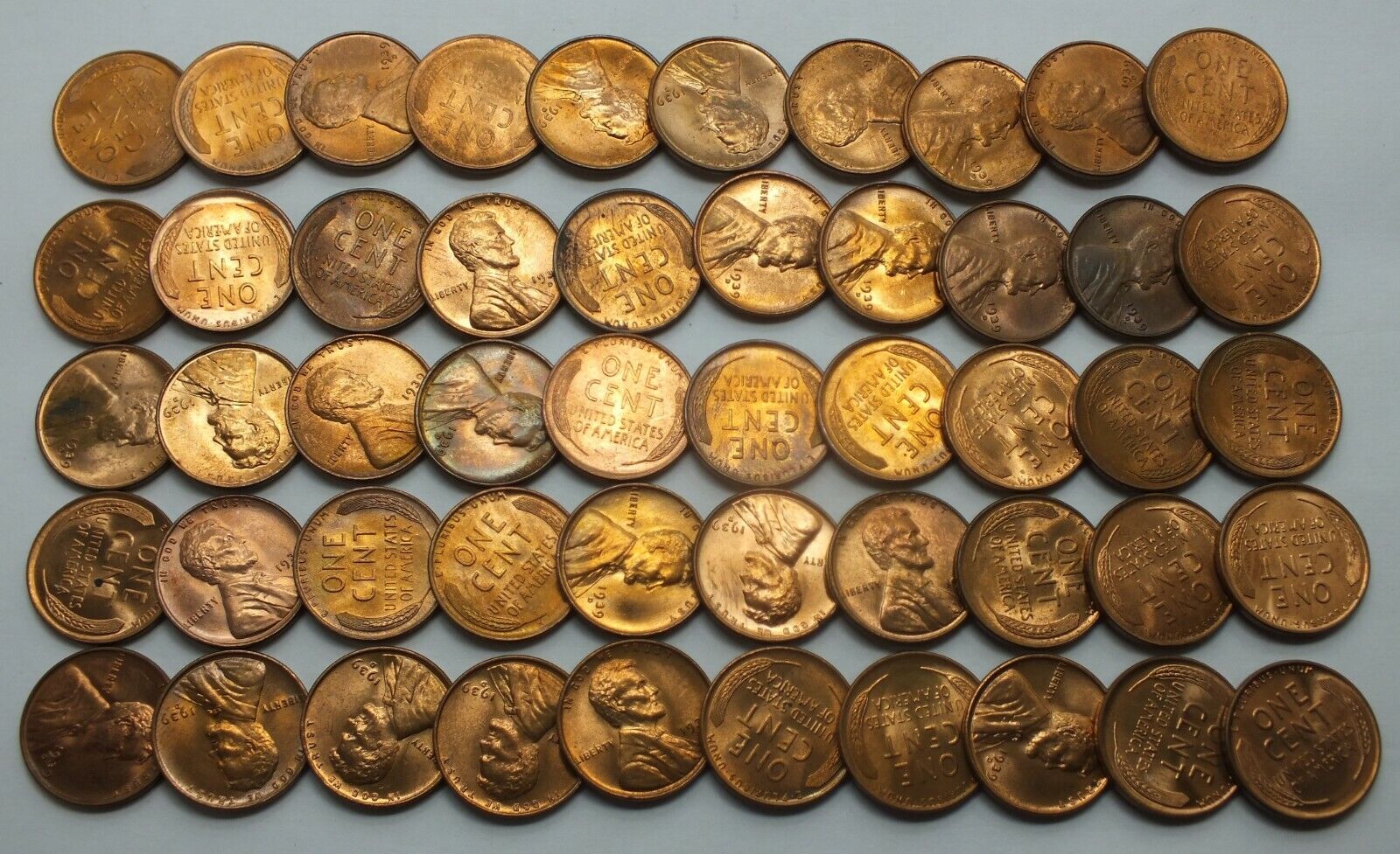 1939-D Lincoln Wheat Cents 50-Coin Penny Roll Uncirculated Pennies Lot - LG204