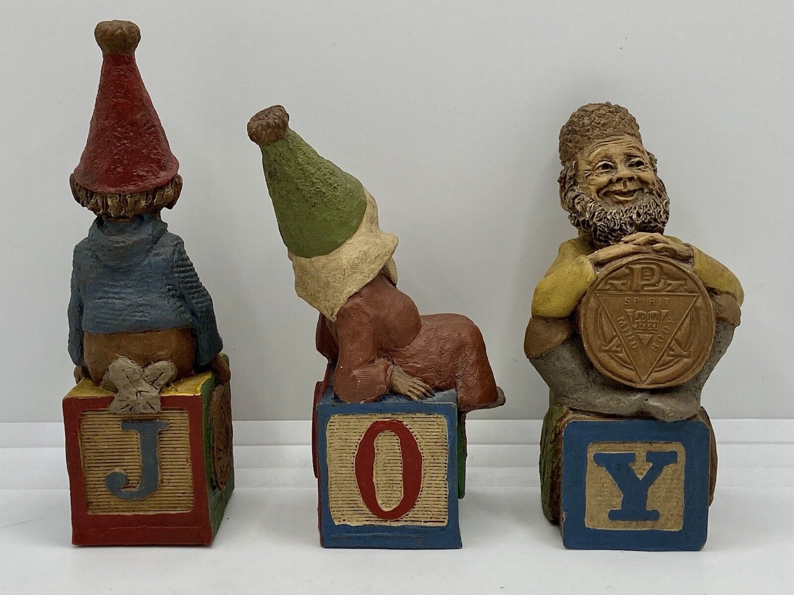 Tom Clark Gnome Figurines, Joy-J, Joy-O, Ymca-Y, 3, 1989-94,EUC, Cairn Studios